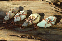 Polished Blue Smithsonite Aragonite Pendants Wrapped In Copper & Metal Wire x 6 From Congo - TopRock