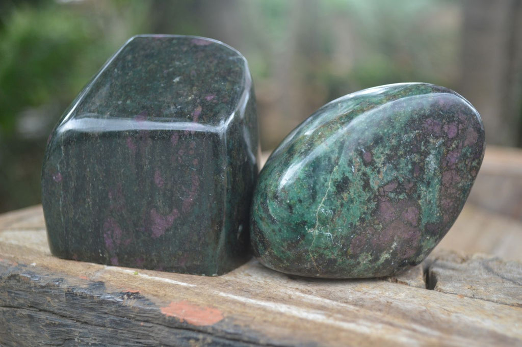 Polished Fluorescent Ruby Corundum In Chrome Verdite Free Forms x 4 From Zimbabwe - Toprock Gemstones and Minerals 