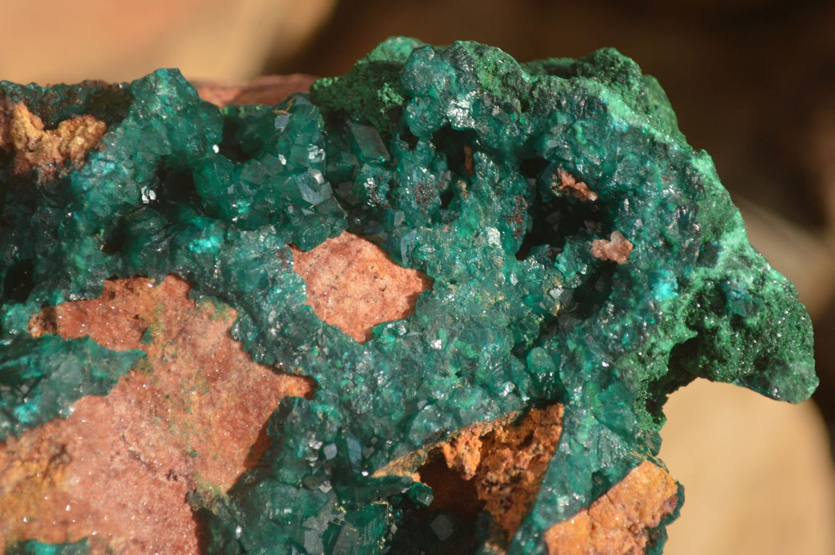 Natural Large Emerald Dioptase Crystal Specimen With Malachite On Red & Yellow Dolomite Matrix x 1 From Likasi, Congo - Toprock Gemstones and Minerals 