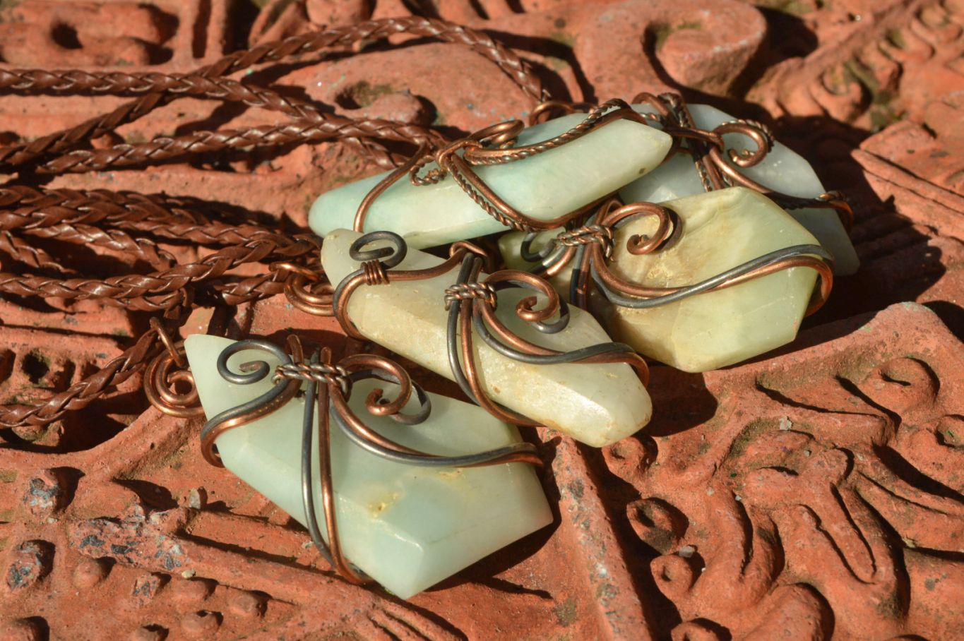 Polished Blue Smithsonite Aragonite Pendants Wrapped In Copper & Metal Wire x 6 From Congo - TopRock