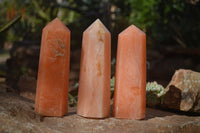 Polished Orange Twist Calcite Points x 3 From Maevantanana, Madagascar - Toprock Gemstones and Minerals 