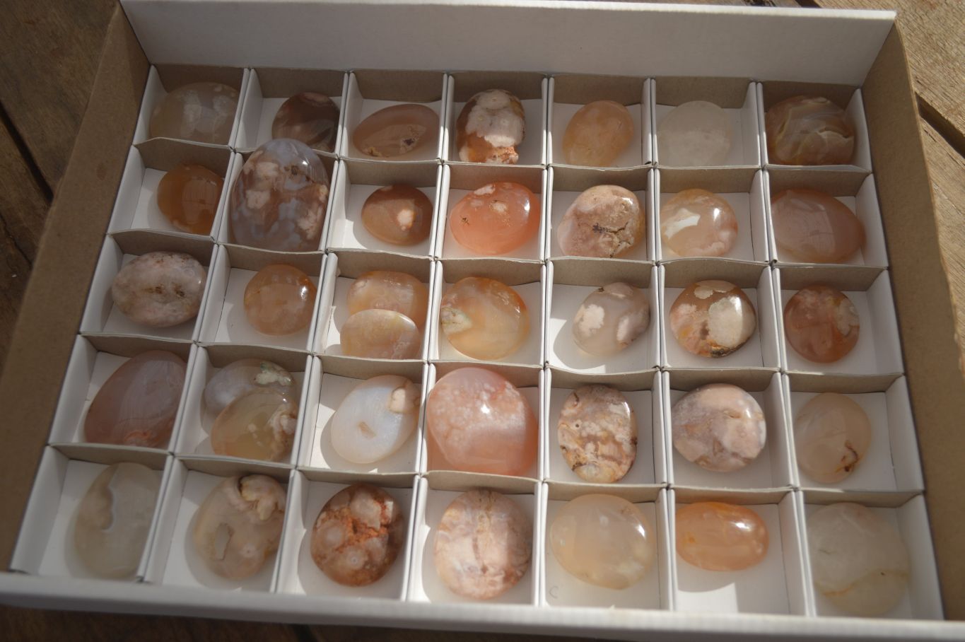 Polished Mini Ocean  Flower Agate Palm Stones  x 35 From Madagascar - Toprock Gemstones and Minerals 