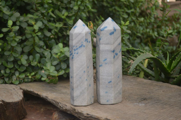 Polished Blue Spotted Spinel Quartz Points x 2 From Madagascar - Toprock Gemstones and Minerals 