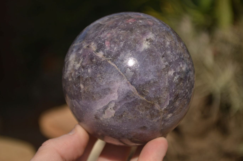 Polished  Purple Lepidolite Spheres With Rubellite On One  x 2 From Zimbabwe - Toprock Gemstones and Minerals 