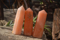 Polished Orange Twist Calcite Points x 3 From Maevantanana, Madagascar - Toprock Gemstones and Minerals 