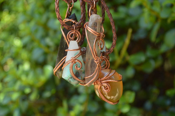 Polished Mixed Jewellery Free Forms With Copper Art Wire Pendants x 6 From Southern Africa - TopRock