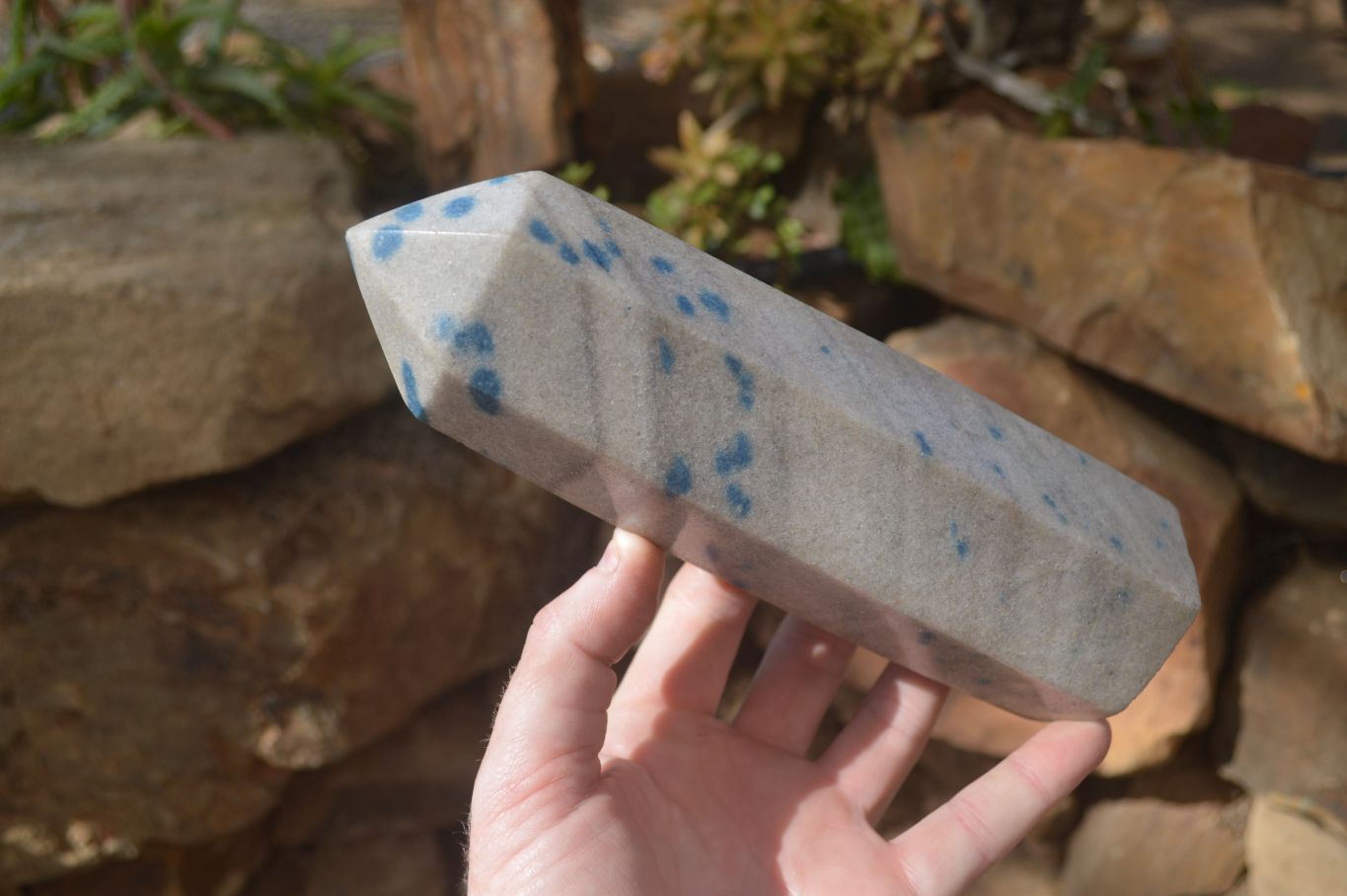 Polished Blue Spotted Spinel Quartz Points x 2 From Madagascar - Toprock Gemstones and Minerals 