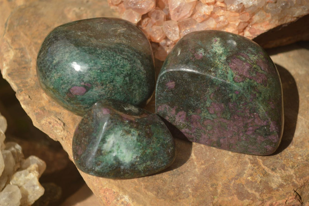 Polished Fluorescent Ruby Corundum In Chrome Verdite Free Forms x 5 From Mazoe, Zimbabwe - Toprock Gemstones and Minerals 