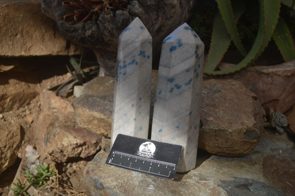 Polished Blue Spotted Spinel Quartz Points x 2 From Madagascar - Toprock Gemstones and Minerals 