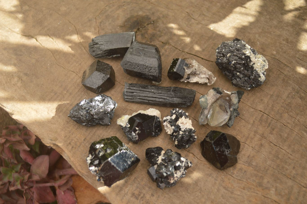 Natural Schorl Black Tourmaline Specimens x 13 From Erongo, Namibia - Toprock Gemstones and Minerals 
