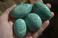 Polished Blue Amazonite Palm Stones  x 12 From Ambositra, Madagascar - Toprock Gemstones and Minerals 