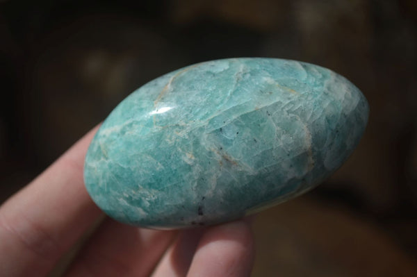 Polished Blue Amazonite Palm Stones  x 12 From Ambositra, Madagascar - Toprock Gemstones and Minerals 