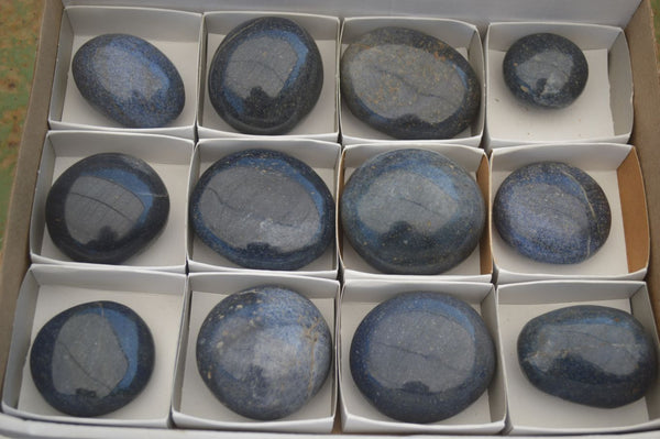 Polished Blue Lazulite Palm Stones  x 12 From Madagascar - Toprock Gemstones and Minerals 