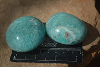 Polished Blue Amazonite Palm Stones  x 12 From Ambositra, Madagascar - Toprock Gemstones and Minerals 