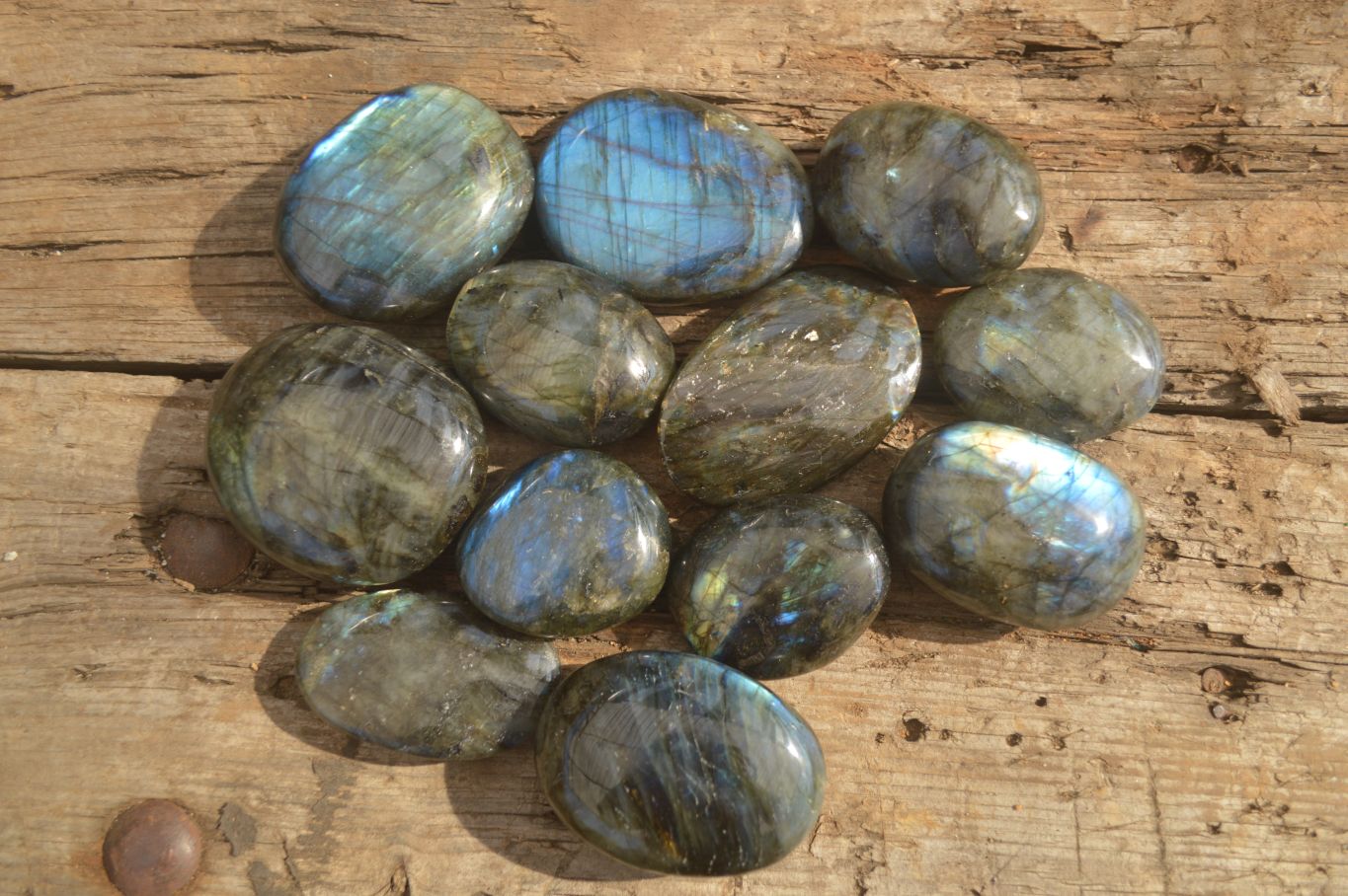Polished  Flashy Labradorite Palm Stones  x 12 From Tulear, Madagascar - Toprock Gemstones and Minerals 