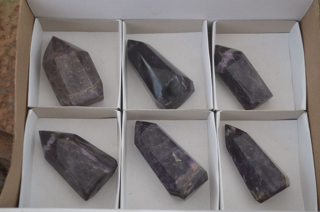 Polished Dark Purple Amethyst Points x 6 From Zambia - Toprock Gemstones and Minerals 