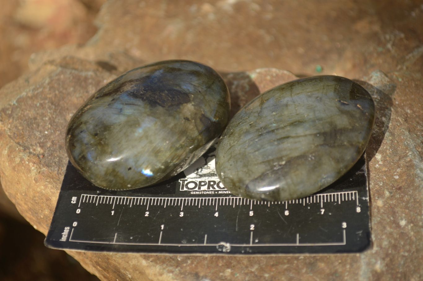 Polished  Flashy Labradorite Palm Stones  x 12 From Tulear, Madagascar - Toprock Gemstones and Minerals 