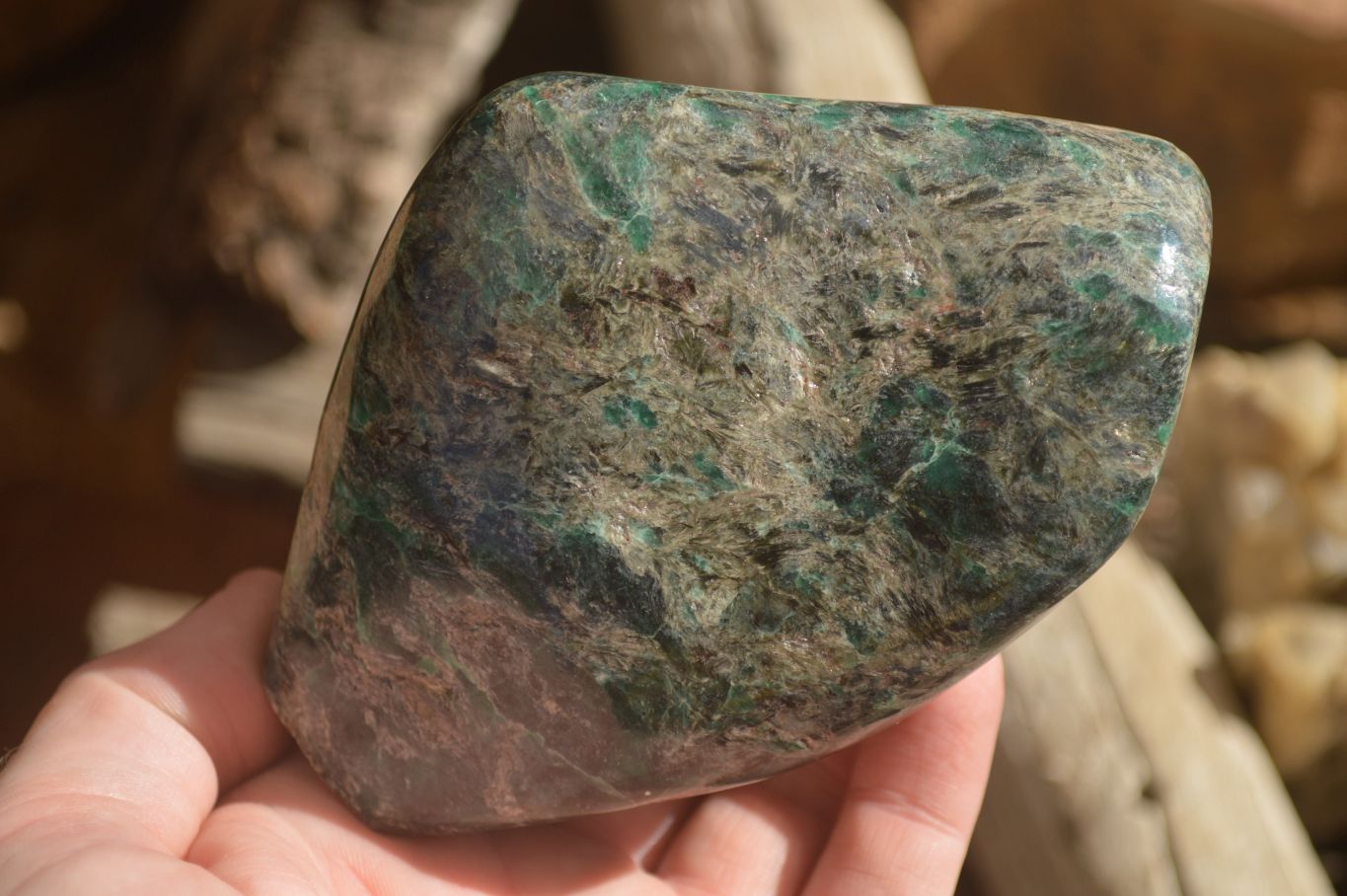 Polished Emerald Mica In Matrix Standing Free Forms x 2 From Mutoko, Zimbabwe - Toprock Gemstones and Minerals 