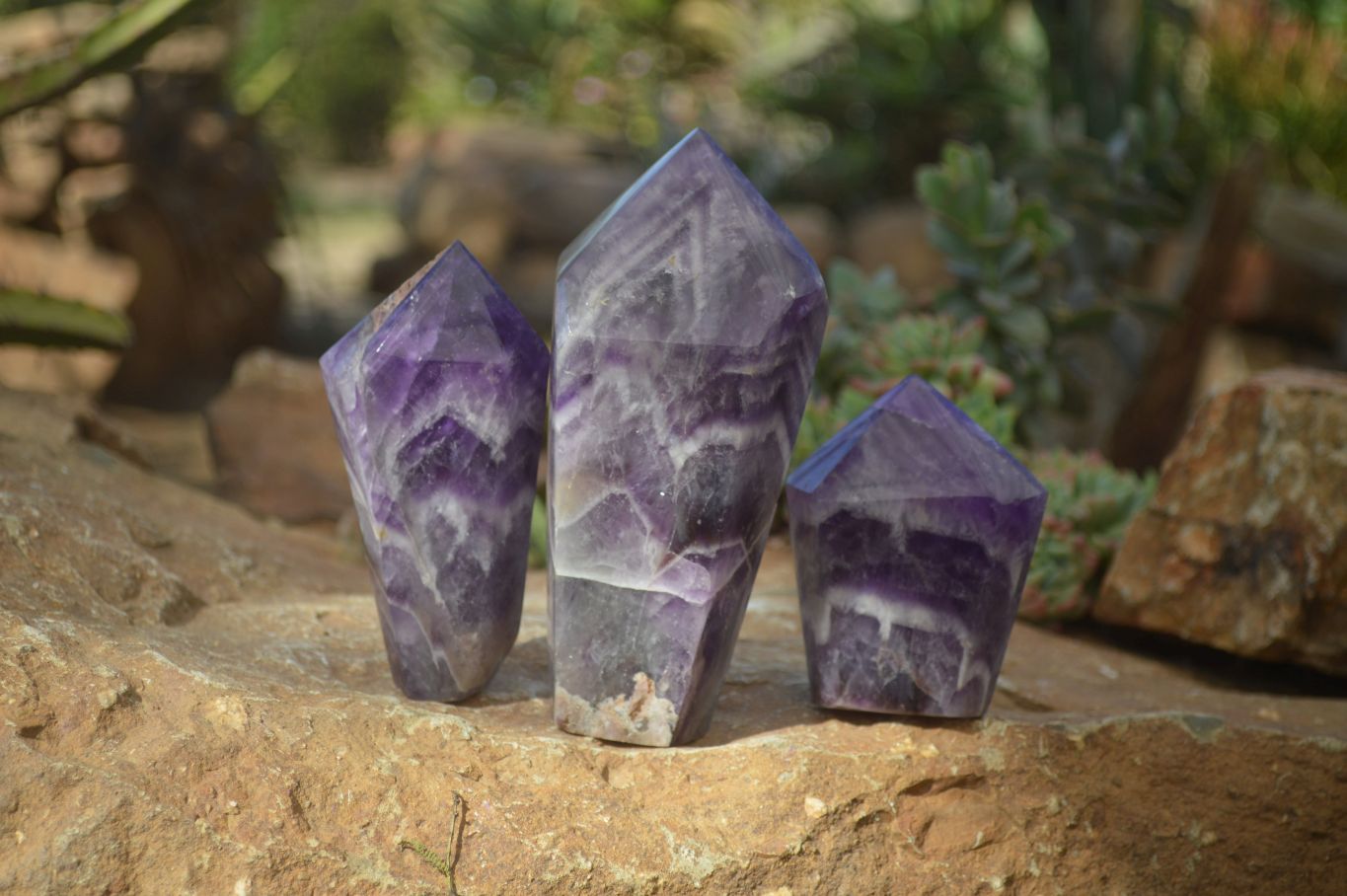 Polished Dream Amethyst Points x 3 From Ambatondrazaka, Madagascar - Toprock Gemstones and Minerals 