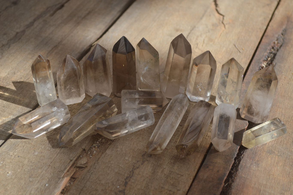 Polished Wispy Phantom Smokey Quartz Points x 24 From Madagascar - Toprock Gemstones and Minerals 