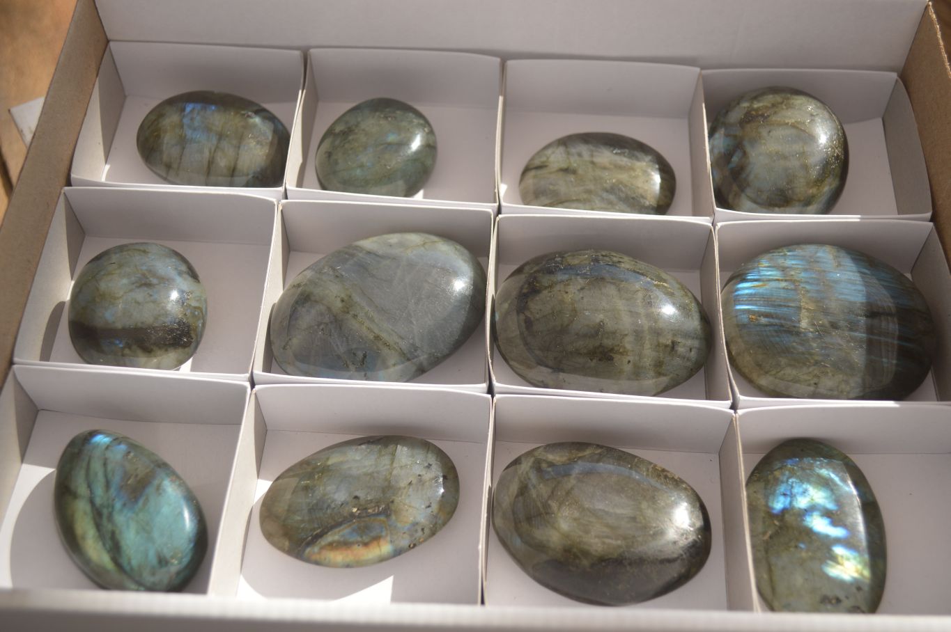 Polished  Flashy Labradorite Palm Stones  x 12 From Madagascar - Toprock Gemstones and Minerals 