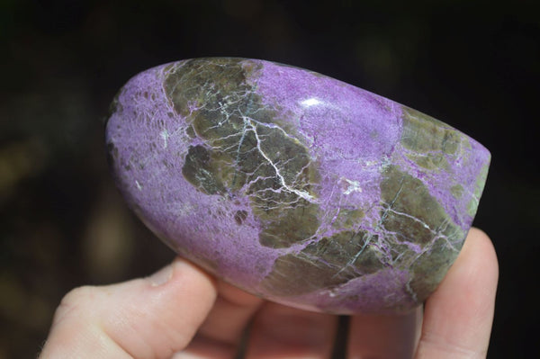 Polished Stichtite & Serpentine Standing Free Forms With Silky Purple Threads  x 5 From Barberton, South Africa