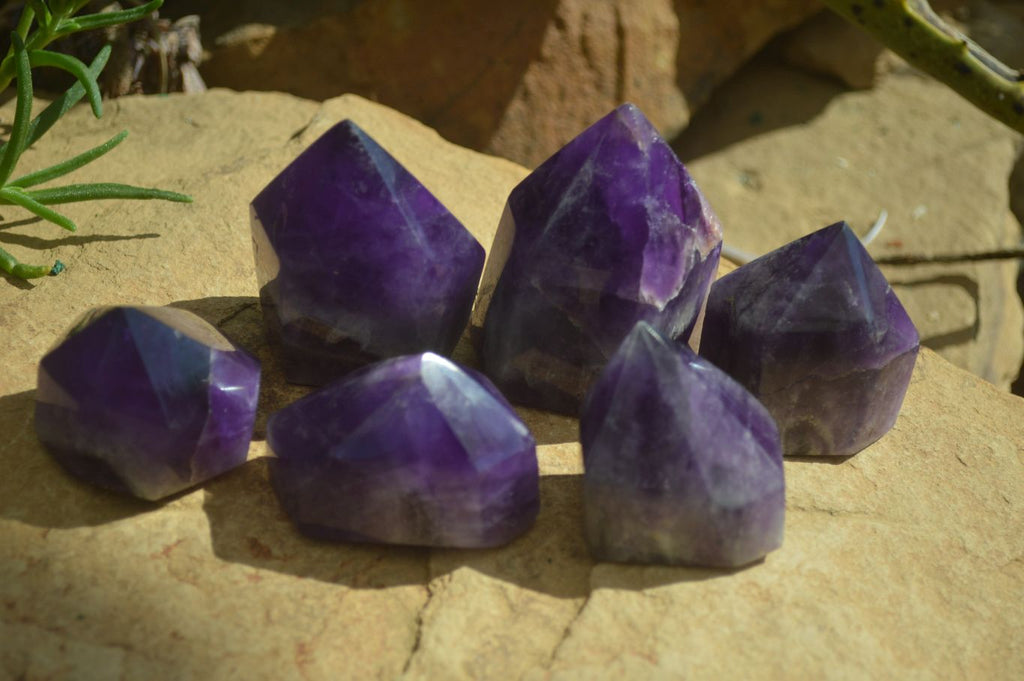 Polished Gemmy Chevron Amethyst Points  x 6 From Zambia - Toprock Gemstones and Minerals 