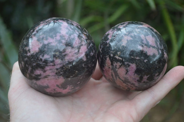 Polished Pink & Black Rhodonite Spheres  x 4 From Madagascar