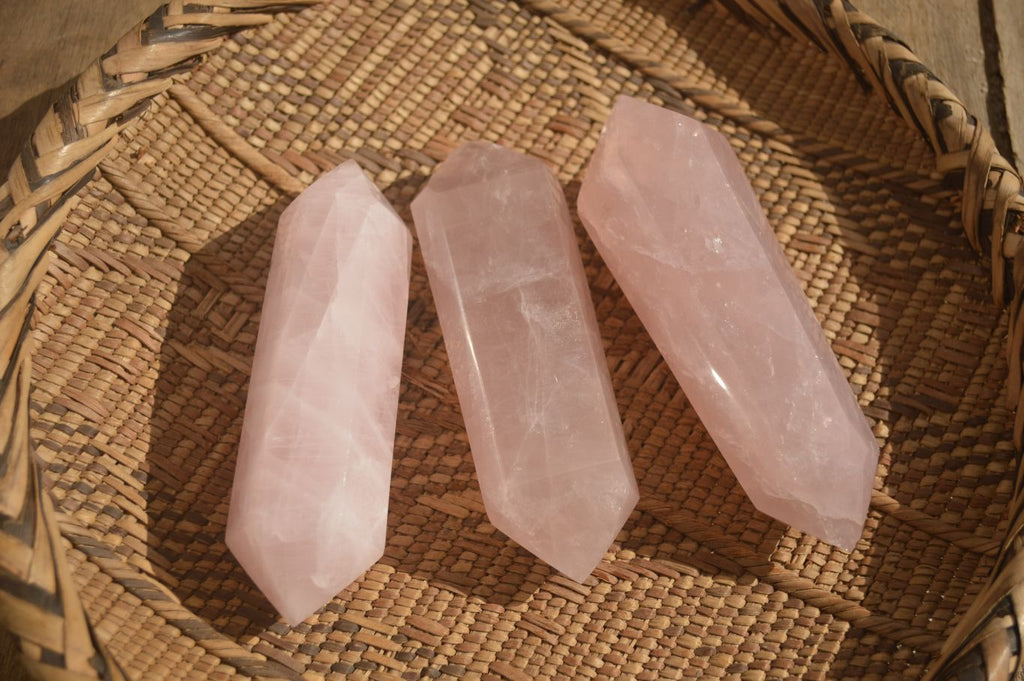 Polished Gemmy Double Terminated Rose Quartz Points x 3 From Antsirabe, Madagascar - Toprock Gemstones and Minerals 