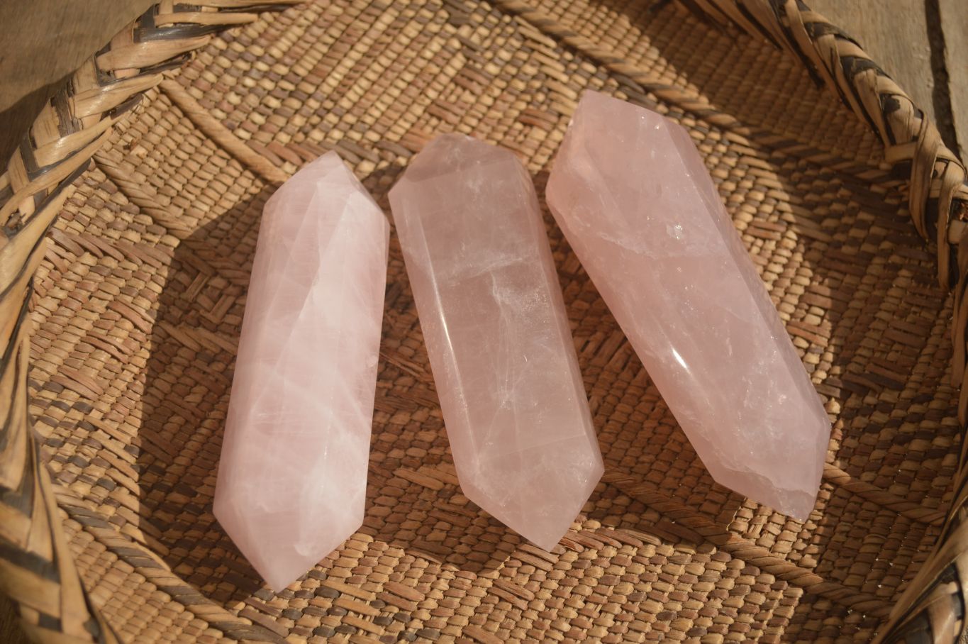 Polished Gemmy Double Terminated Rose Quartz Points x 3 From Antsirabe, Madagascar - Toprock Gemstones and Minerals 