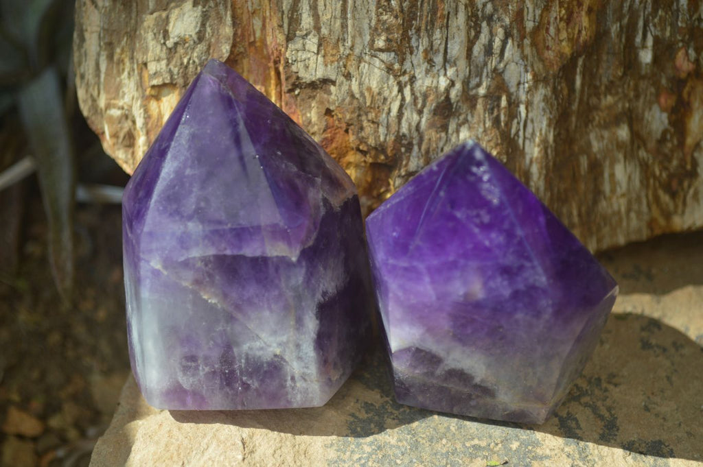 Polished Gemmy Chevron Amethyst Points  x 6 From Zambia - Toprock Gemstones and Minerals 
