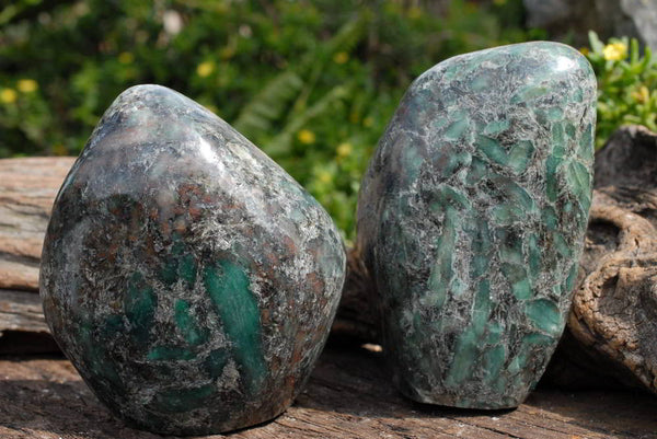 Polished Emeralds In Matrix Standing Free Forms x 2 From Zimbabwe - TopRock