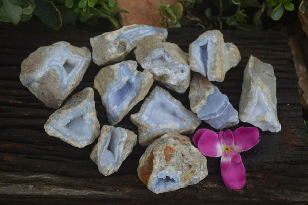 Natural Blue Lace Agate Geode Specimens  x 12 From Malawi - TopRock