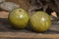 Polished Green Opal Spheres  x 2 From Antsirabe, Madagascar - Toprock Gemstones and Minerals 