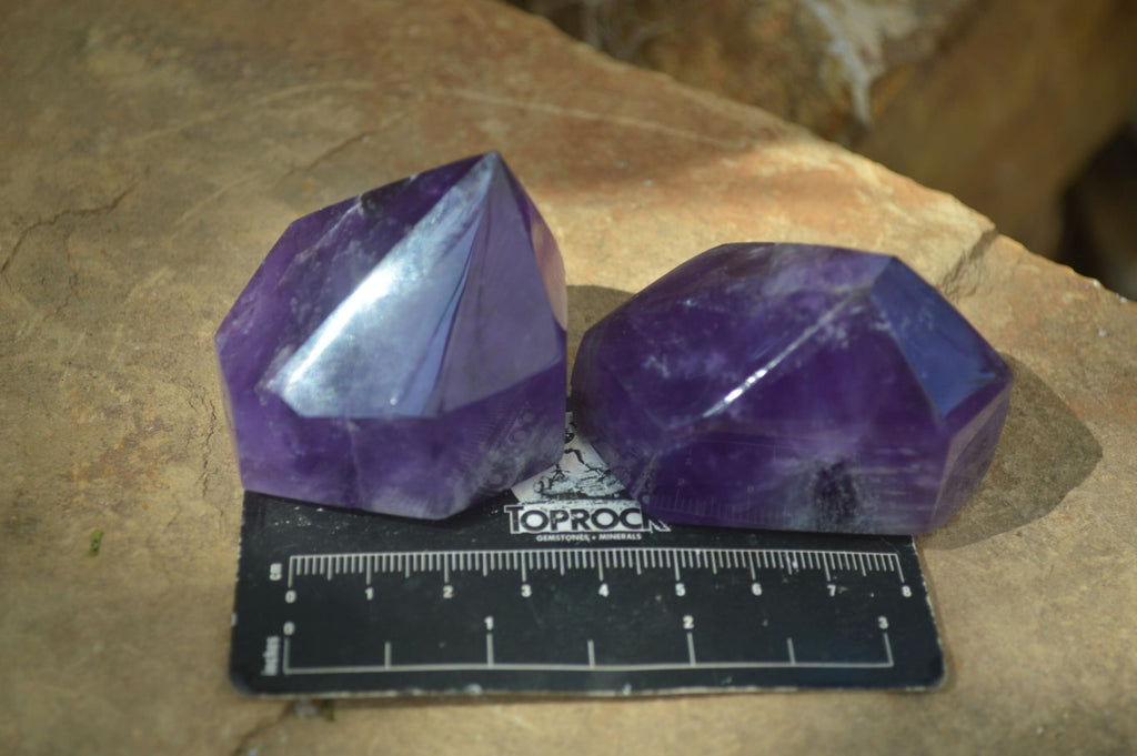 Polished Gemmy Chevron Amethyst Points  x 6 From Zambia - Toprock Gemstones and Minerals 