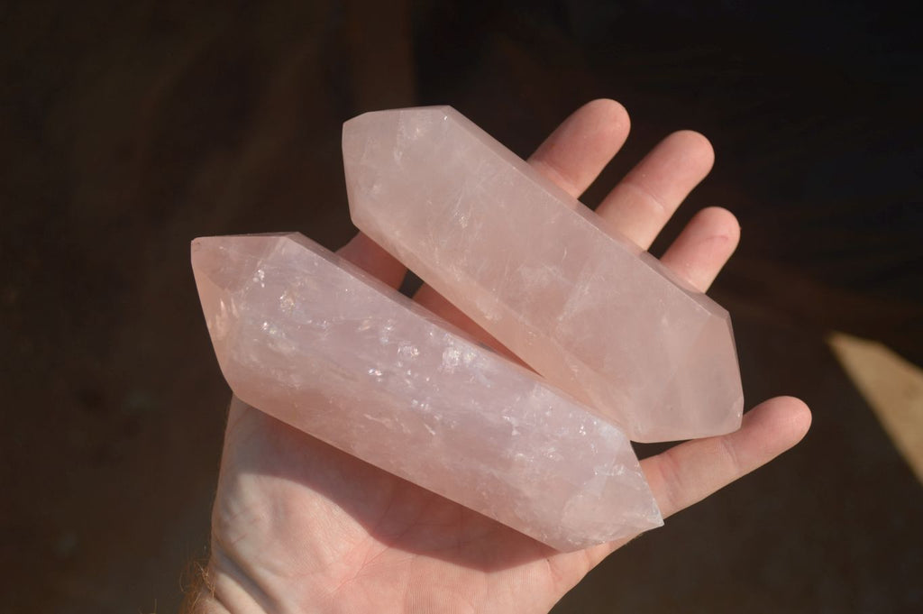 Polished Gemmy Double Terminated Rose Quartz Points x 3 From Antsirabe, Madagascar - Toprock Gemstones and Minerals 