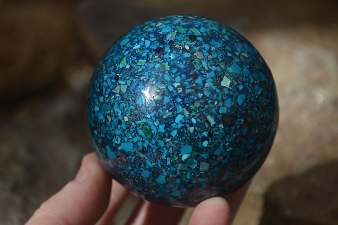 Polished  Conglomerate Chrysocolla Sphere With Azurite & Malachite  x 1 From Congo - Toprock Gemstones and Minerals 