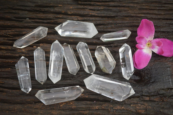Polished Double Terminated Clear & Smokey Quartz Crystals - Sold per 490 g (12 pc) - From Madagascar - TopRock