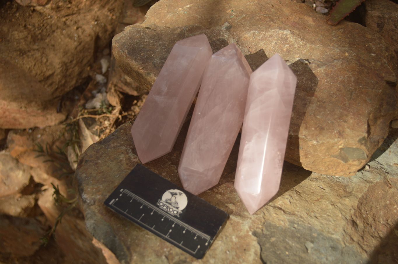 Polished Gemmy Double Terminated Rose Quartz Points x 3 From Antsirabe, Madagascar - Toprock Gemstones and Minerals 