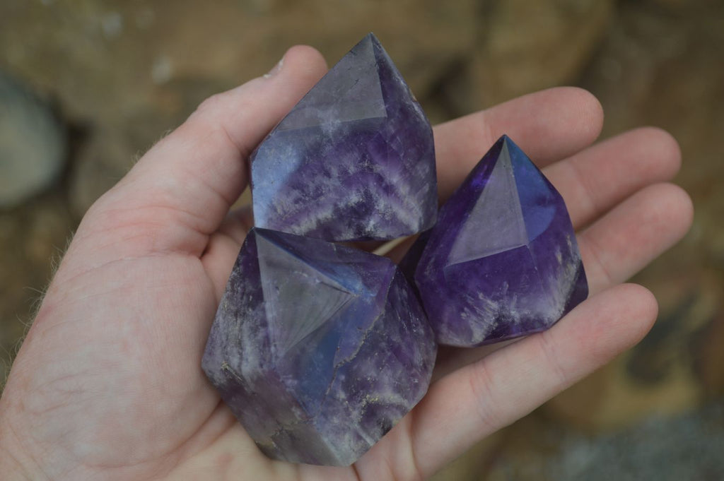 Polished Gemmy Chevron Amethyst Points  x 6 From Zambia - Toprock Gemstones and Minerals 