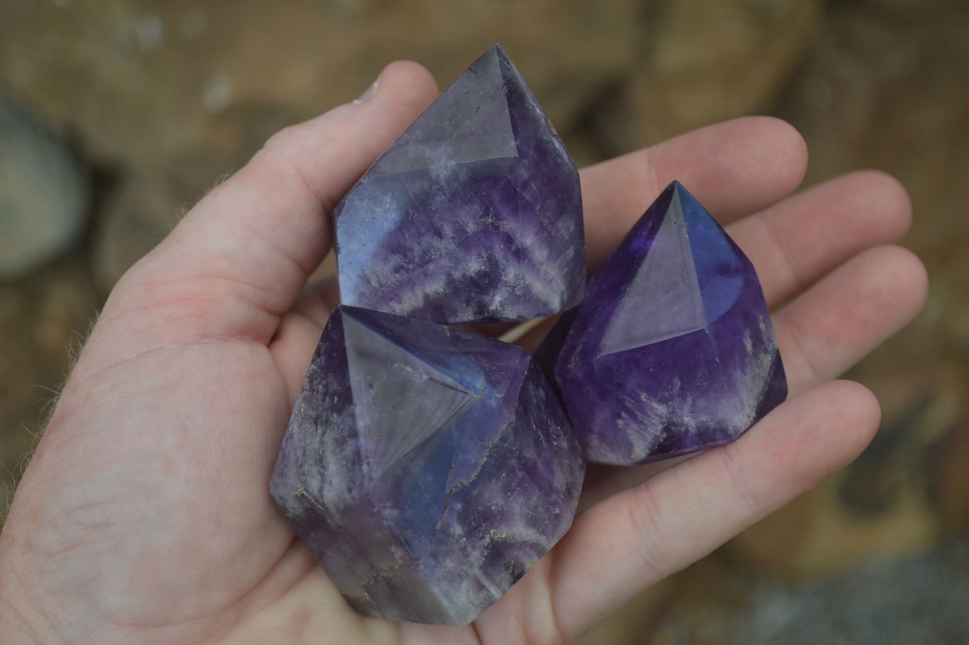 Polished Gemmy Chevron Amethyst Points  x 6 From Zambia - Toprock Gemstones and Minerals 