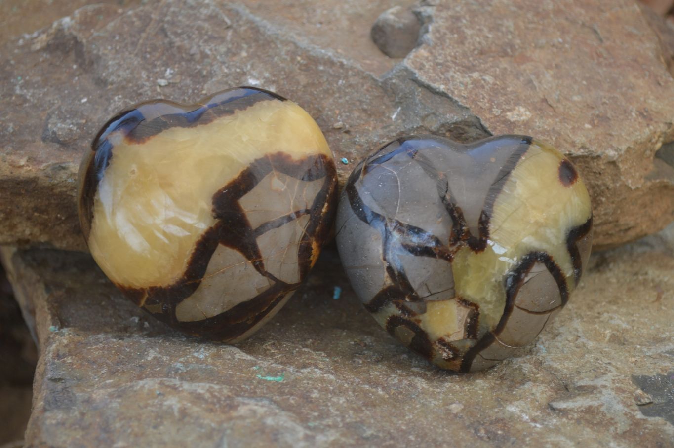 Polished Septerye (Calcite & Aragonite) Hearts x 6 From Mahajanga, Madagascar - Toprock Gemstones and Minerals 