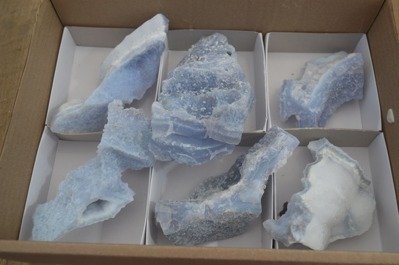 Natural Etched Blue Chalcedony Specimens  x 6 From Nsanje, Malawi - Toprock Gemstones and Minerals 