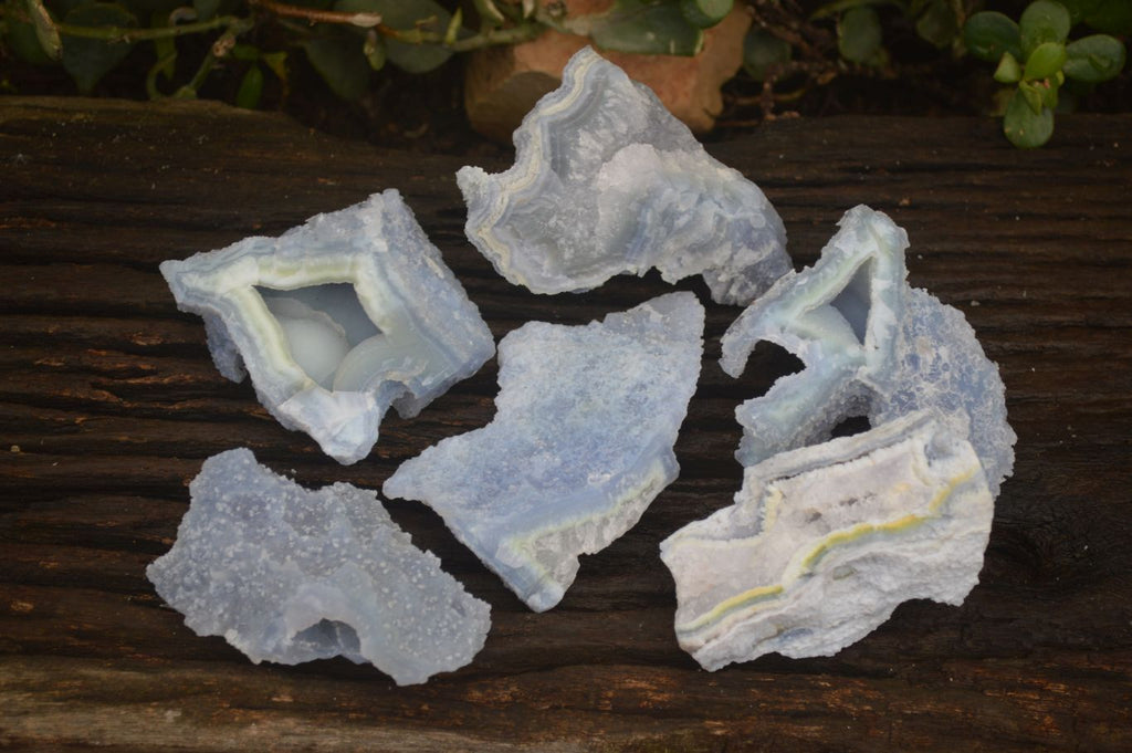 Natural Etched Blue Chalcedony Specimens  x 6 From Nsanje, Malawi - Toprock Gemstones and Minerals 