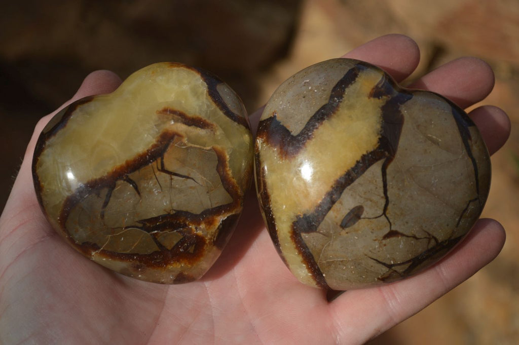 Polished Septerye (Calcite & Aragonite) Hearts x 6 From Mahajanga, Madagascar - Toprock Gemstones and Minerals 