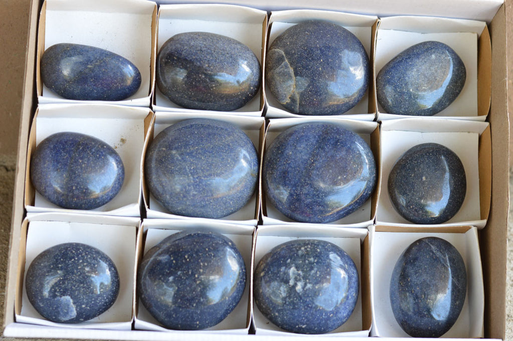 Polished Blue Lazulite Palm Stones  x 12 From Madagascar - TopRock