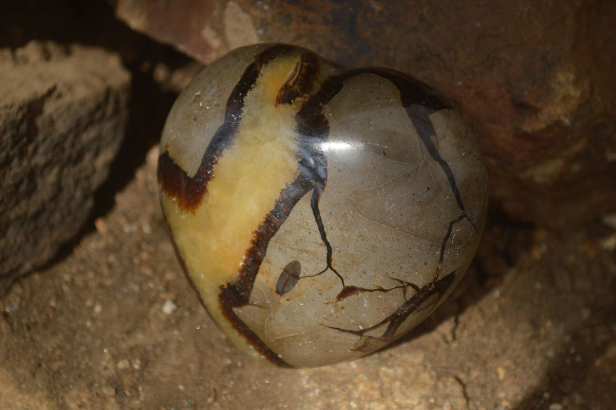 Polished Septerye (Calcite & Aragonite) Hearts x 6 From Mahajanga, Madagascar - Toprock Gemstones and Minerals 