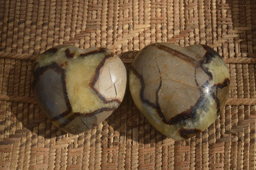 Polished Septerye (Calcite & Aragonite) Hearts x 6 From Mahajanga, Madagascar - Toprock Gemstones and Minerals 