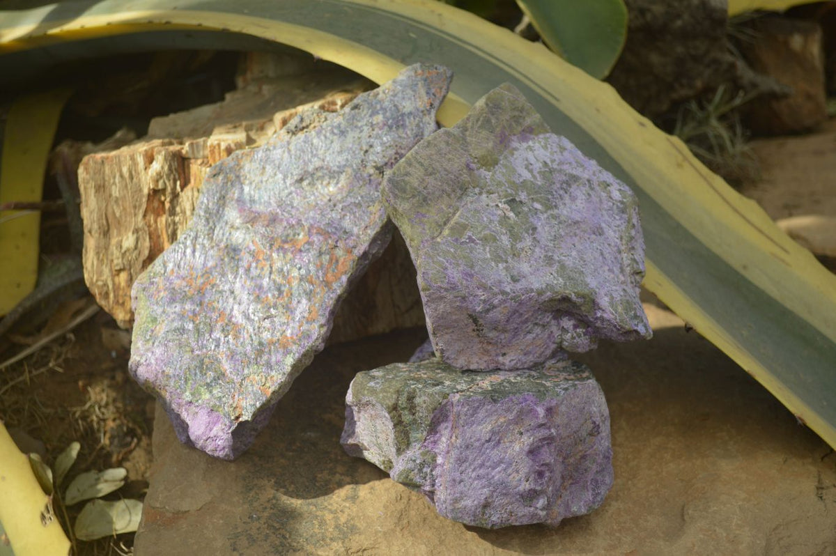 Natural Rough Stichtite & Serpentine Specimens x 3 From Barberton, South Africa - Toprock Gemstones and Minerals 
