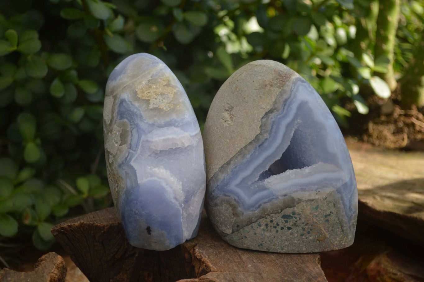 Polished Blue Lace Agate Standing Free Forms  x 2 From Nsanje, Malawi - Toprock Gemstones and Minerals 